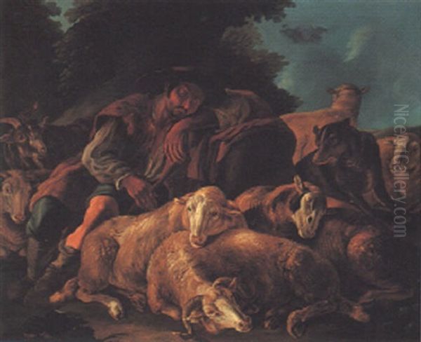 Herdsmen Resting With Sheep And Goats - view 1
