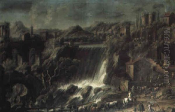 A Capriccio Of A Ruin By A Waterfall, With Peasants And Gentlefolk - view 1