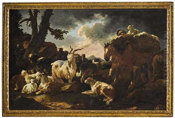 A Pastoral Landscape With Goats, A Herder And His Dogs - view 1
