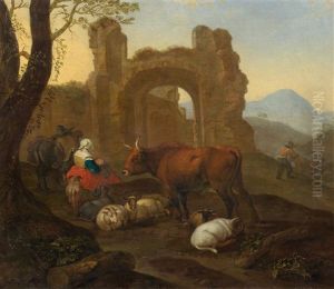 Family Of Herders Before A Set Of Ruins by Theodor Roos