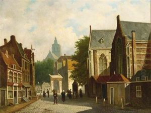 Townsfolk In A Sunlit Dutch Town