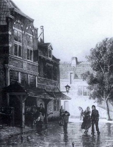 Figures In A Street Of A Dutch Town - view 1