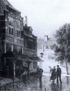 Figures In A Street Of A Dutch Town by Frederik Roosdorp