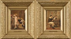 Jeunes Enfants Dans Un Interieur (pair) by Albert Roosenboom