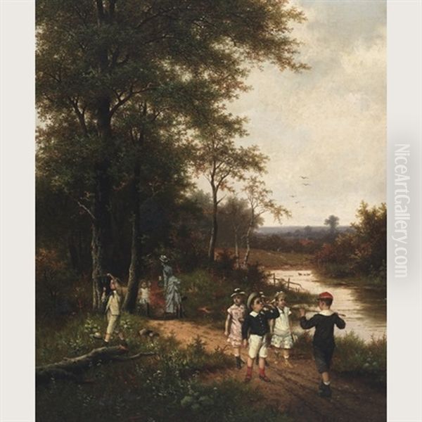 Children Playing Along A Riverside Path At Recess (collab. W/hendrik Pieter Koekoek) - view 1