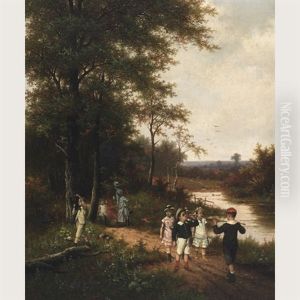 Children Playing Along A Riverside Path At Recess (collab. W/hendrik Pieter Koekoek) Children Playing Along A Riverside Path At Recess (collab. W/hendrik Pieter Koekoek)