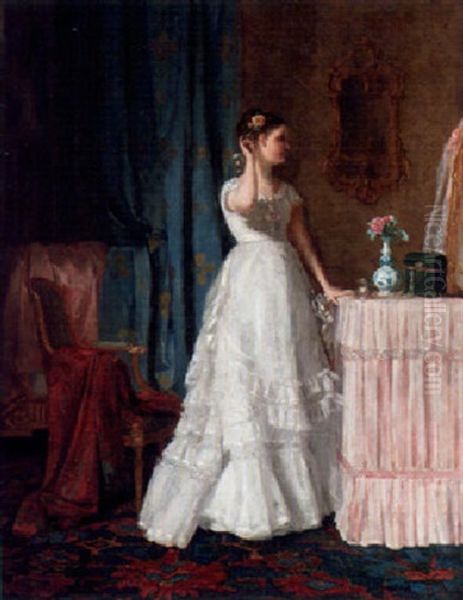 A Lady Dressing Up Before A Mirror - view 1