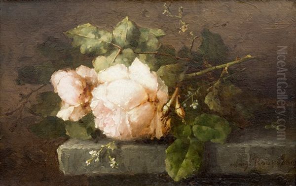 Still Life Of Pink Roses On A Stone Ledge - view 1