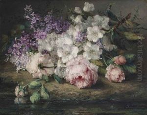 Roses, Lilacs And White Blossom Branches Roses, Lilacs And White Blossom Branches