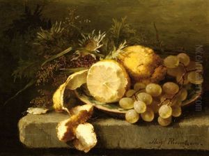 Still Life With Grapes And Lemons On A Ledge by Margaretha Roosenboom