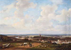 Figures With Cattle And A Horse In A Panoramic Summer Landscape