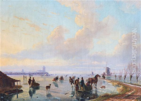 A Winter Landscape With Skaters On The Ice And A Dutch Town On The Horizon - view 1
