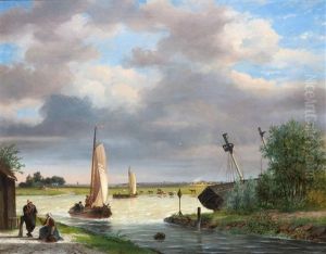 Busy Day On The River And A Shipyard Near Kampen by Nicolaas Johannes Roosenboom