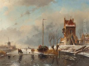 Schlittschuhfahrer Auf Einem Kanal by Nicolaas Johannes Roosenboom