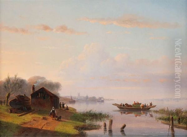 Rivierlandschap Met Overzetboot - view 1
