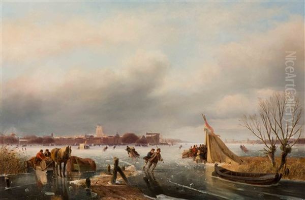 Skaters At A 'koek-en-zopie-tent' With The City Of Dordrecht In The Background - view 1
