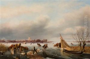 Skaters At A 'koek-en-zopie-tent' With The City Of Dordrecht In The Background