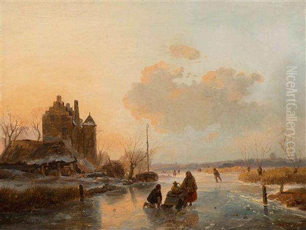 Skaters On The Ice At Dusk - view 1