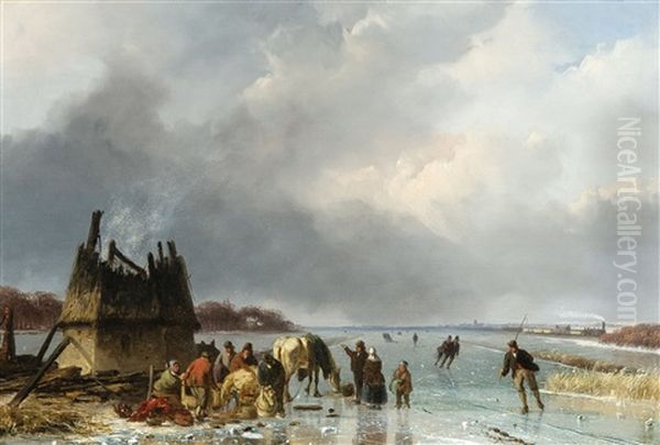 Winter Landscape With Ice Skaters by Nicolaas Johannes Roosenboom