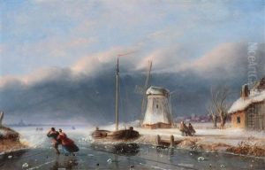 Skaters On The Ice by Nicolaas Johannes Roosenboom