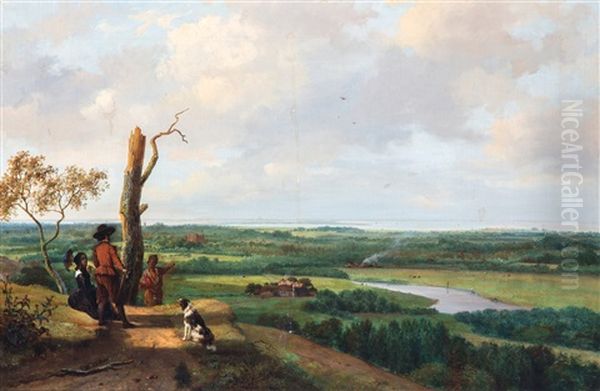 Een Panoramisch Landschap, Een Elegant Paar En Herdersjongen Op De Voorgrond - view 1