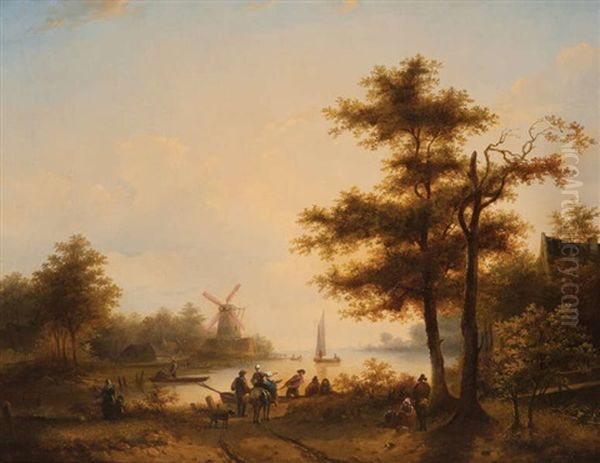 Vue D'une Embouchure Animee De Personnages Au Bord De La Rive - view 1