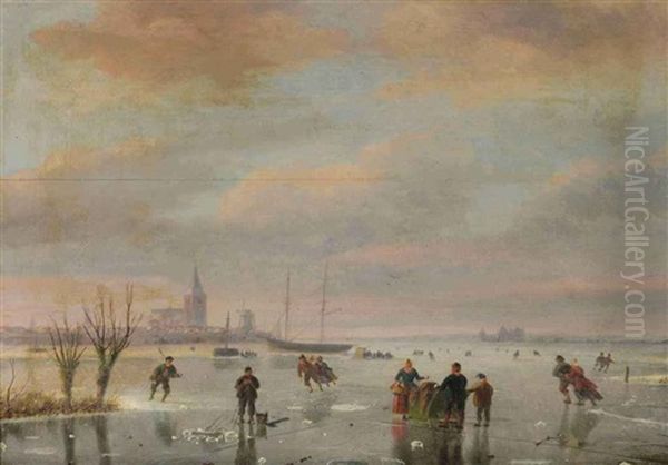 A Winter Landscape With Figures Skating - view 1