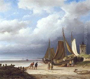 Pecheurs A La Plage by Nicolaas Johannes Roosenboom