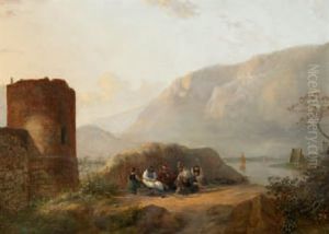 Kustenlandschaft Mit Turmruine Und Figurengruppe Kustenlandschaft Mit Turmruine Und Figurengruppe