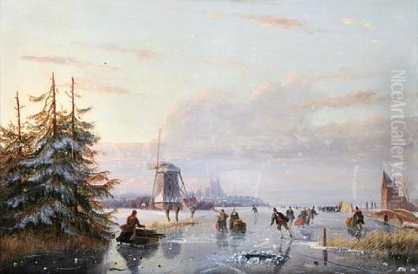 Dutch Winter Scene With Figures Skating - view 1
