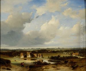 The Ruins Of Brederode In The Kennemerland From Het Kopje In Bloemendaal by Nicolaas Johannes Roosenboom