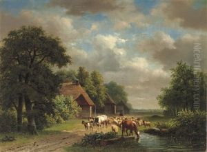 Cattle On A Path by Nicolaas Johannes Roosenboom
