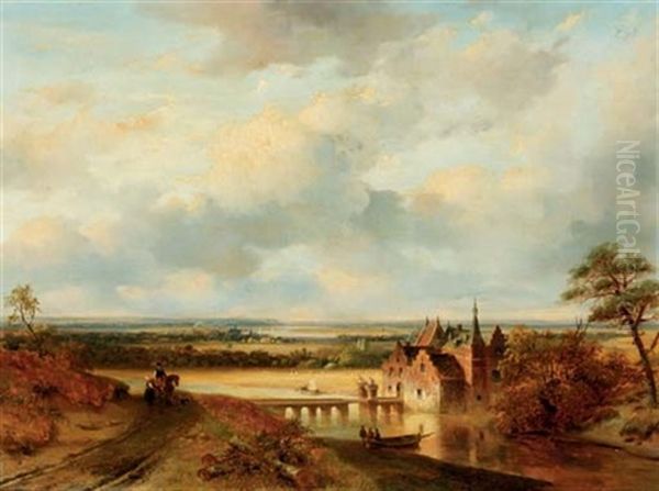 A Panoramic Landscape With A Castle By A River - view 1