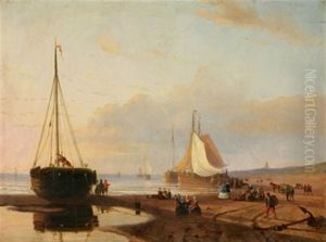 Paysage Cotier Avec Plage Animee De Pecheurs Et De Promeneurs by Nicolaas Johannes Roosenboom