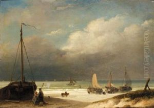 Boats On The Shore by Nicolaas Johannes Roosenboom