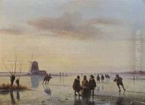 A Winter Landscape With Skaters On The Ice