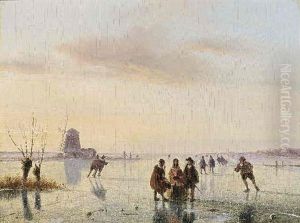 A Winter Landscape With Figures On The Ice