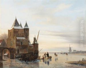 A Winter Landscape With Skaters On A Frozen River, A Koek And Zopie Beyond A Winter Landscape With Skaters On A Frozen River, A Koek And Zopie Beyond