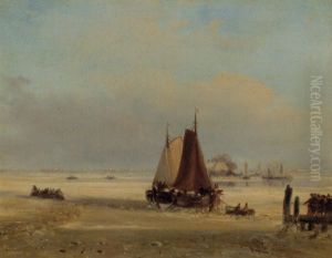 Men On A Jetty Pulling A Vessel Through The Ice