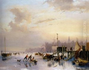 Skaters On The Ij, Amsterdam by Nicolaas Johannes Roosenboom
