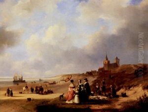 Elegant Figures On The Beach by Nicolaas Johannes Roosenboom