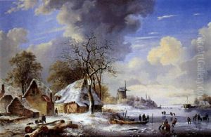 Paysage De Riviere Gelee Dans La Campagne Hollandaise