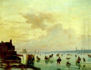 Scene Hivernale Animee De Patineurs by Nicolaas Johannes Roosenboom