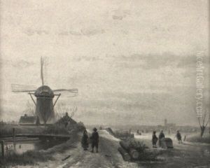 Hollandische Kanallandschaft Im Winter by Nicolaas Johannes Roosenboom
