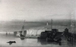 Coastal Landscape With Figures By A Slipway by Nicolaas Johannes Roosenboom