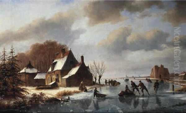 Ice Skaters In A Winter Landscape - view 1