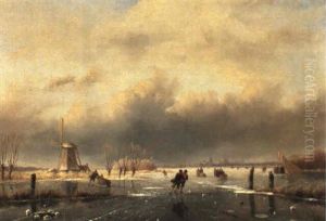 Skaters On A Frozen River, Dordrecht In The Background