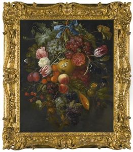 Festoon Of Fruit And Flowers, With Butterflies And Other Insects by Jakobus Rootius