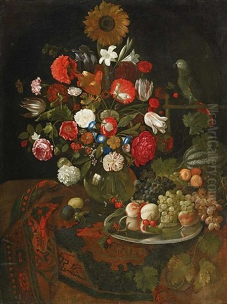 Stillleben Mit Blumen, Fruchten Und Papagei - view 1