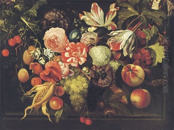 A Garland Of Grapes, Corn And Flowers In A Niche - view 1